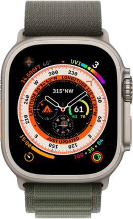 Смарт-годинник Apple Watch Ultra GPS + Cellular 49mm Titanium Case with Green Alpine Loop M (MQFN3UL/A)